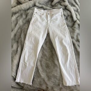 Levi's White Straight-Leg Jeans with Raw Hem